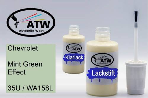 Chevrolet, Mint Green Effect, 35U / WA158L: 20ml Lackstift + 20ml Klarlack - Set, von ATW Autoteile West.